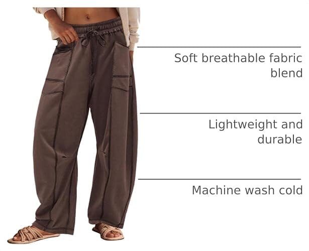 Panadila Womens Barrel Sweatpants Wide Leg Trousers | Drawstring Baggy Casual Pants with Pockets, Summer Lounge Pants, Lightweight Beach Trousers for Women thumbnail 4