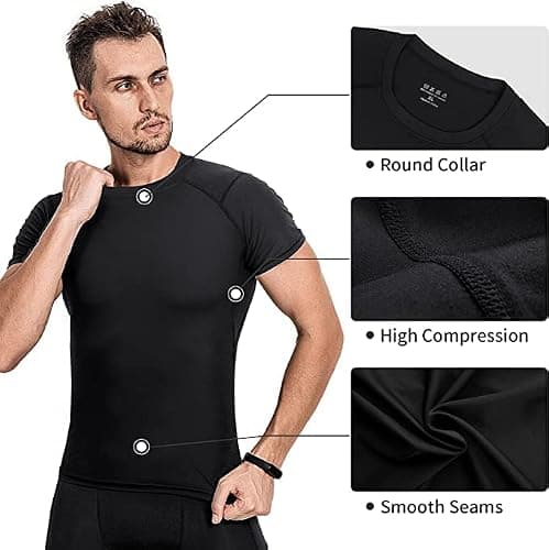 Niksa Men's Compression Shirts 3/5 Pack,Short Sleeve Athletic Compression Tops Cool Dry Workout T Shirt thumbnail 3
