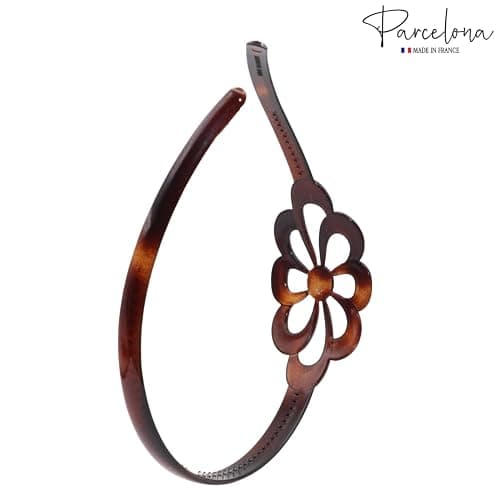 Parcelona French Wide Flower Tortoise Shell Brown Celluloid Acetate Hair Headband thumbnail 5