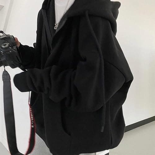 Pooyikoi Women Harajuku Zip Up Hoodie Vintage Long Sleeve Oversized Solid Color Hoodies Korean Pocket Drawstring Sweatshirts thumbnail 2