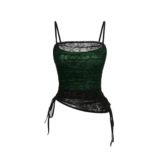 SOLY HUX Women's Ruched Lace Cami Top Drawstring Sleeveless Clubwear Sexy Gothic Tops thumbnail 4