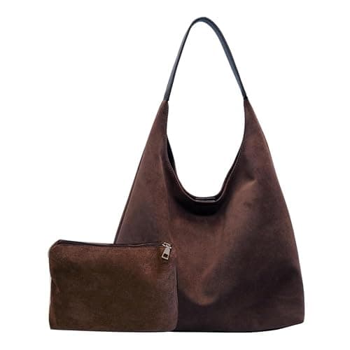 VOSTEVAS Suede Tote Shoulder Bags for Women Slouchy Hobo Bag Handbags Purse Ladies Office Tote Purses for Work Travel - Image 1