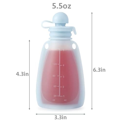PandaEar Reusable Silicone Baby Food Pouches, 4 Pack Squeeze Pouches for Toddler Kids, BPA-Free Silicone Refillable Baby Food Storage, 5.5 oz thumbnail 2