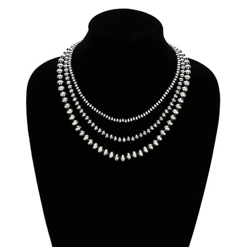 Western Jewelry Navajo Pearl Necklace for Women Handmade Long Boho Turquoise Pearls Layered Necklaces for Cowgirls thumbnail 6