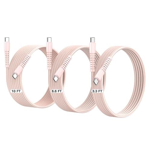 USB C to USB C Cable 60W 3-Pack (3.3ft+6.6ft+10ft) Braided iPhone 15 Cord Type C to Type C Cable Fast Charging for Apple iPhone 17,16,15,15 Pro Max,15 Plus,MacBook Air,iPad Pro (Pink) - Image 1