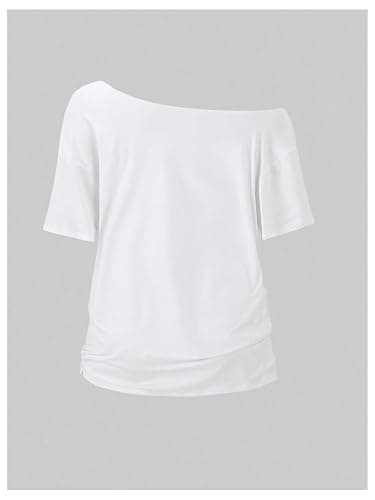 RoseSeek Women's Oversized Off Shoulder Graphic Tees Short Sleeve Bow Letter Print T Shirts Y2K Tops thumbnail 2