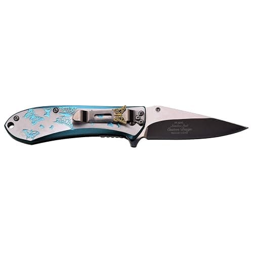Butterfly pocket knife w/ blue/silver handle thumbnail 3