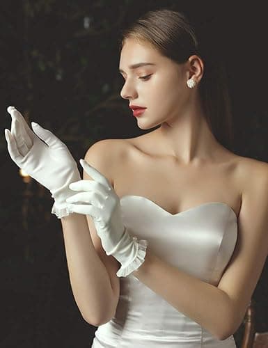 QRBTSCL Women's Short Satin Gloves Wrist Length Dress Gloves for Wedding Opera Party 1920s Stretchy Glove thumbnail 2