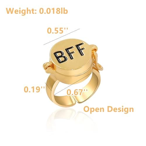 HOMEBEARJ Spongebob Rings BFF, Best Friends Forever Bff Rings, 14k Gold Opening Adjustable Spongebob Rings for Teen Girls/Boys, 1 Pairs Cute Best Friendship Rings Jewelry Gifts thumbnail 4