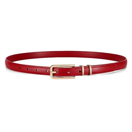 JASGOOD Women's Skinny PU Leather Belt Thin Waist Belt with Gold Buckle for Jeans Pants Dresses 0.7 - Image 1