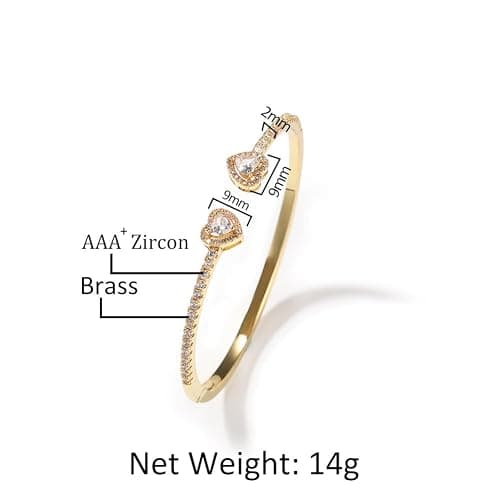 ZqlDDayUP Womens Cute Love Heart Open Cuff Bangle Bracelet 18K Gold Silver Plated Cubic Zirconia Bangle Bracelet, Heart Cuff Bracelet Hip Hop Jewelry Gift for Women thumbnail 7