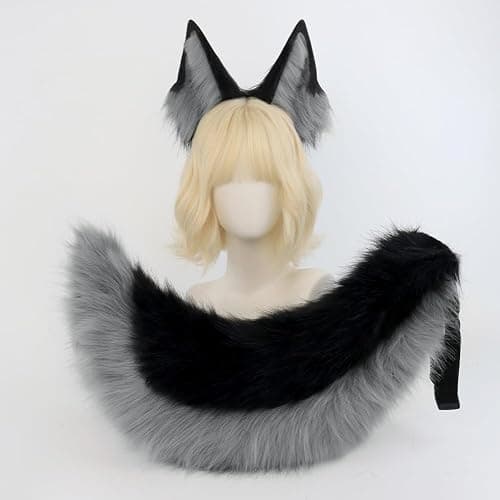 QinRuan Faux Fur Wolf Ears Headband Furry Dog Tail Set Animal Coustume Cospaly Halloween Party thumbnail 2