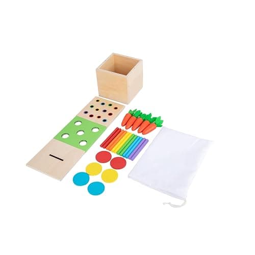 Adena Montessori 3 for 1 Wooden Montessori Play Kit Baby Toys,includes Matchstick Color Drop Game,Carrot Harvest Game and Coin Box,Learning Toy for Kid 1,2,3 Year Old,Girl Boy Gift for Baby 6-12 Month thumbnail 7