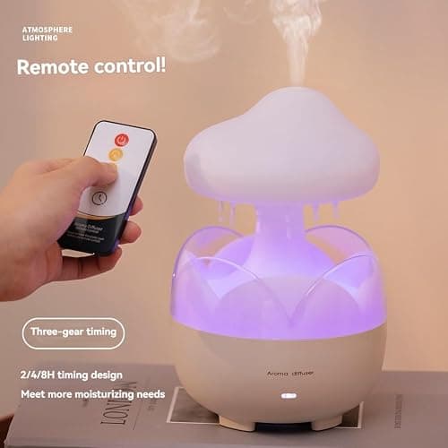 Cenroelon Rain Cloud Humidifier Water Drip Humidifier with Remote Oil Diffusers Lamp Mushroom Humidifier for Bedroom US Plug thumbnail 4