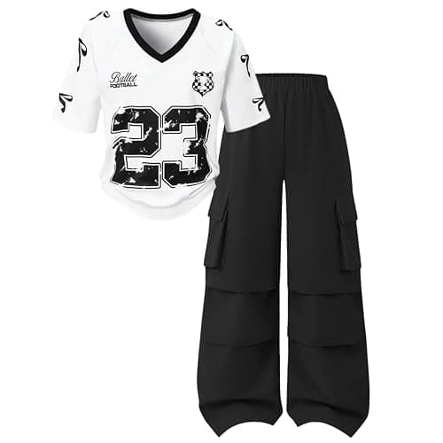 Afsmlys Tween Girls Clothes Short Sleeve Graphic T-Shirt Top + Cargo Pants 2pcs Outfit Set, Size 7-15Years - Image 1