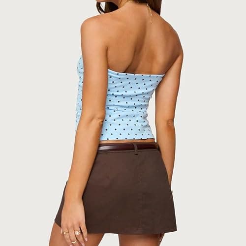 Women Polka Dot Tube Top Sleeveless Strapless Off Shoulder Bandeau Crop Tank Top Slim Fit Going Out Tops Streetwear thumbnail 3