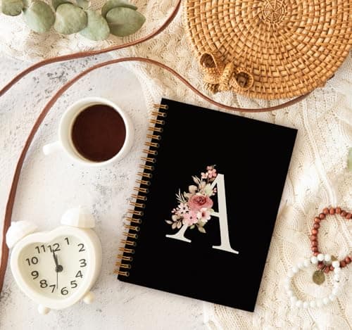 OXW Personalized Black Initial A Notebook, Custom Notebook for School, Personalized Monogrammed Gifts for Women, Unique Birthday Gifts for Women, Customized Gifts, Hardcover Spiral Notebook 5.5 x 8.3 thumbnail 3