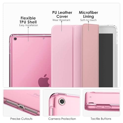 MoKo Case for iPad 10.2 iPad 9th Generation 2021/ iPad 8th Generation 2020/ iPad 7th Gen 2019, Soft Frosted Back Cover Slim Shell Case with Stand for iPad 10.2 inch,Auto Wake/Sleep, Flowers Pink thumbnail 4