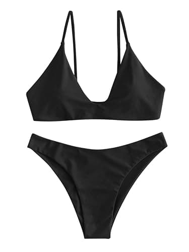 ZAFUL Women's Tie Back Padded High Cut Bralette Bikini Set Two Piece Swimsuit thumbnail 3