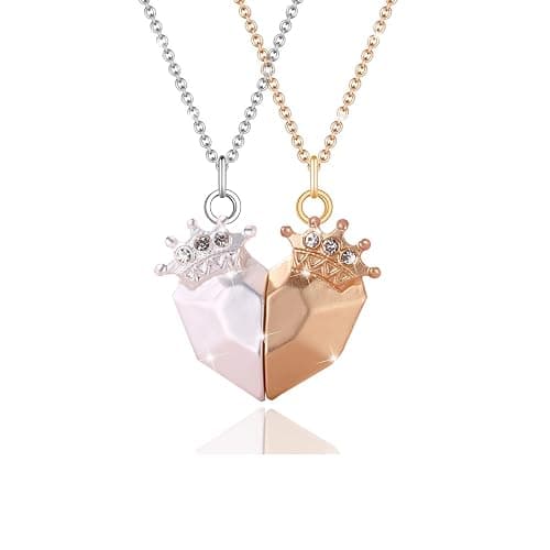 BFF Necklaces Diamond Crown Pendants, Friendship Magnetic Necklaces, Best Friends Matching Half Heart Necklaces for Girls Women, Friendship Valentine Jewelry Gifts for Kids Mother Friends Sisters - Image 1