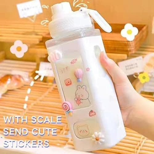 excvalues Kawaii Water Bottle with Straw Cute Large Water Bottles with Kawaii Stickers Aesthetic Leakproof Square Drinking Bottle (Pink) thumbnail 5