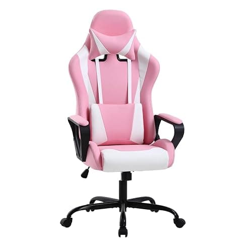 Pink Gaming Chair High-Back Office Chair Ergonomic Video Game Chairs Height Adjustable Reclining Computer Chair with Lumbar Support Armrest Headrest Swivel Chair Game Chair for Adult Teen - Pink thumbnail 7