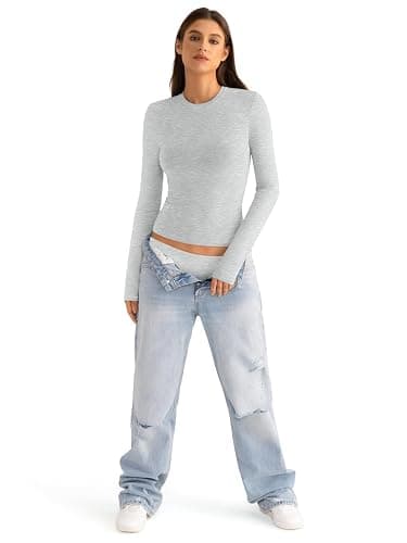 EasyGala Womens Cotton Long Sleeve Shirts Crew Neck Fitted Basic Going Out Outfits Undershirt Spring Fall Clothes 2025 thumbnail 5