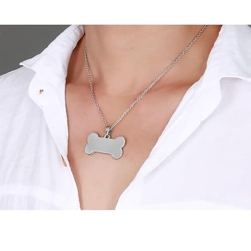 AOCHEE Stainless Steel Dog Tag Necklace Bone Shaped Pendant Necklace Pet Lover Jewelry Gift thumbnail 4