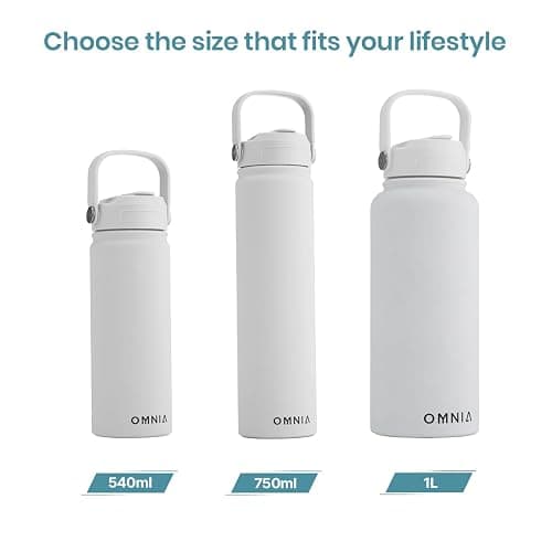 OMNIA Vacuum Insulated Stainless Steel Water Bottle, 2 Lids (Straw & Spout) Leakproof, BPA-Free, Reusable Flask, Hot & Cold Thermos for Sports, Gym, Travel, Outdoors (White, 540ML) thumbnail 8