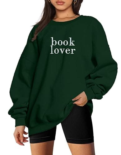 MOUSYA Book Lover Embroidered Sweatshirt Women Funny Reading Book Long Sleeve Shirt Casual Teacher Pullover Tops - XX-Large - Green thumbnail 3