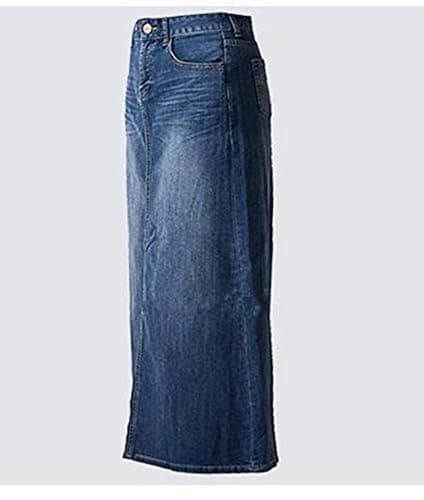 Long Denim Skirt for Women Casual A-Line Denim Maxi Skirt Stretch High Waisted Jean Skirt with Pocket Blue thumbnail 3