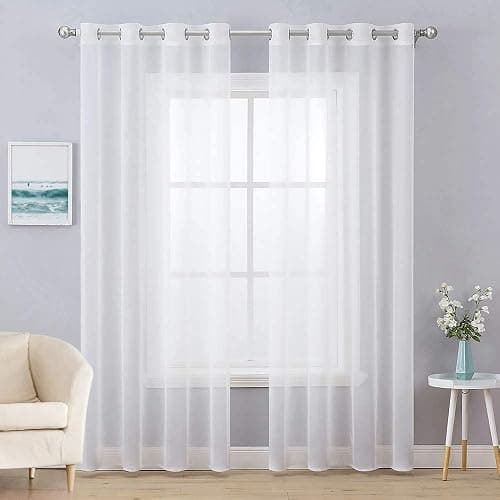 MIULEE 2 Panels Solid Color White Sheer Curtains Elegant Grommet Window Voile Panels/Drapes/Treatment for Bedroom Living Room (54X84 Inch) - Image 1