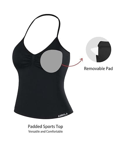 AUROLA Influence Longline Strappy Workout Halter Tops for Women,Removable Cups Padded Bras Impact Gym Yoga Sleeveless Top thumbnail 2