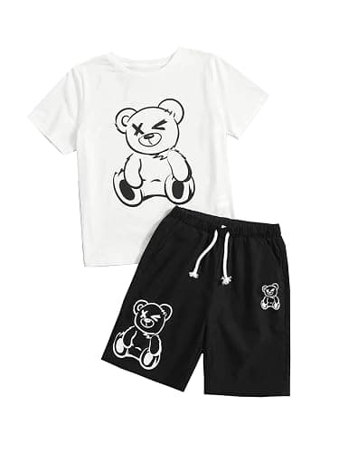 KIDLAGA Kids Toddler Boy Clothes Outfits Bear Print Tee + Plaid Shorts 2 Pieces Summer Shorts Set - Image 1