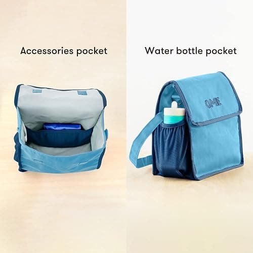 Omie OmieBox Lunch Bag - Washable, Foldable, Durable, WaterResistant Fabric with Interior Pocket and External Bottle Holder (Blue) thumbnail 6