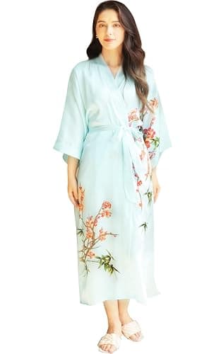 Kwedhonjh Women's Classic 100% Silk Kimono Robe, Bathrobe—Printed Pattern thumbnail 9