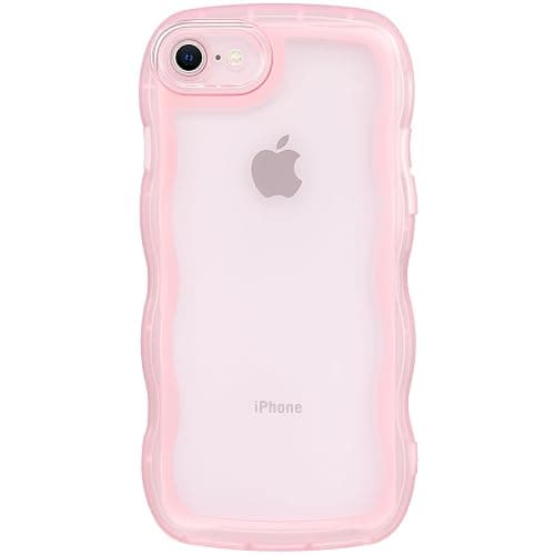 YONOCOSTA Cute Case Compatible with iPhone 7/8 Case, Curly Wave Frame iPhone SE 2020/ SE 2022 Case, Clear Pink Soft TPU Shockproof Case Cover for Girls Women - Image 1