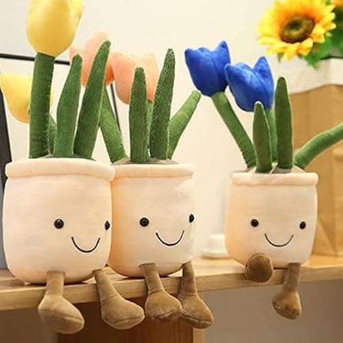 WUZHOU Tulip Plush Toy, 13.7" Flower Pot Stuffed Plushie Pillow Decoration, Soft Fluffy Toy Succulent Plants Friend Throw Pillow, Multicolor (Yellow-Tulip) thumbnail 6