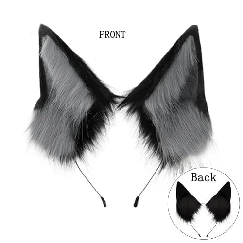 QinRuan Faux Fur Wolf Ears Headband Furry Dog Tail Set Animal Coustume Cospaly Halloween Party thumbnail 3