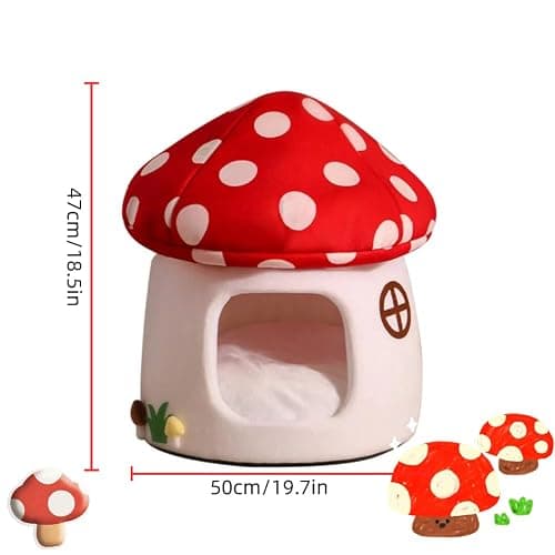 Mushroom Shape Cat House Cow Shape Cats Cave Bed Semi-Enclosed Cave-Style Warm Cat House Pet Nest for Cats Small Dogs thumbnail 2