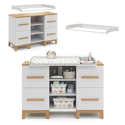 VitaliSpa Commode à Langer Malia, Blanc/Chêne, 133 x 98 cm XL avec 4 tiroirs thumbnail 7