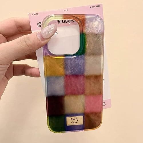 Reownest Handyhülle für iPhone 13/iPhone 14 Hülle, Cute Bunt Dopamin Kariert Muster Aesthetic Design mit Stoßfeste Kratzfeste Soft Case für Mädchen Frauen - Bunt thumbnail 3