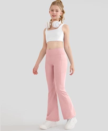 DOCUMO Girls Flare Leggings with Pocket - Bell Bottoms Full Length High Waist Yoga Pants Bootcut Athletic Leggings Teen Girls thumbnail 3