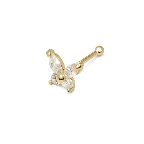 Jewelryweb - 14k Real Gold Simulated Diamond CZ Butterfly Nose Stud - 20g nose ring - nose piercings - nose rings studs - clear nose studs - Image 1