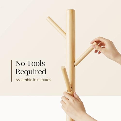 Pipishell Coat Rack Sturdy Wooden Coat Rack Stand, Adjustable Coat Tree, Free Standing Tree Hanger with 4 Sections & 8 Hooks, for Home/Bedroom/Office/Hallway/Entryway thumbnail 5