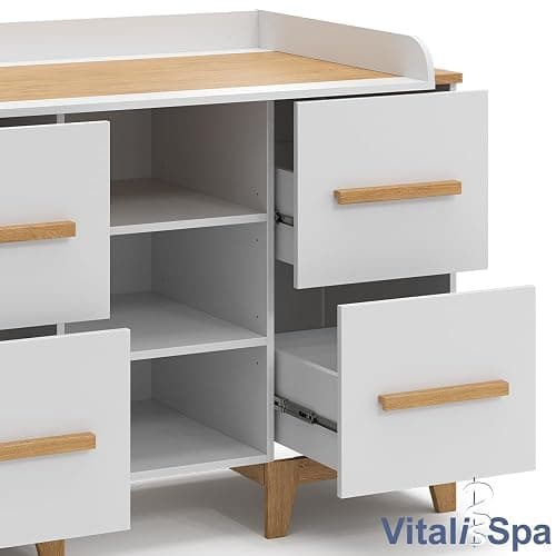VitaliSpa Commode à Langer Malia, Blanc/Chêne, 133 x 98 cm XL avec 4 tiroirs thumbnail 6