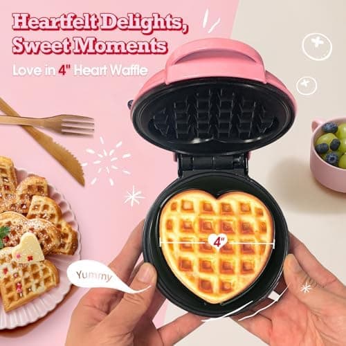 GVAKMM Mini Waffle Maker(Heart),Small Waffle Maker Keto,Mini Wafflera Iron for Kids Family and Individuals,4'' Non Stick Cooking Plates with Fast & Even Heating(Pink) thumbnail 3
