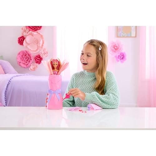 Barbie Petal Pop Scented Doll with Rose Dress & Accessories, Bouquet Reveal with Pet Bunny & Surprises Like Watering Can, Necklace & Earrings​​​ thumbnail 2