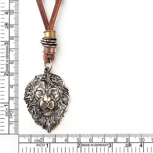 COOLSTEELANDBEYOND Lion Head Pendant Necklace for Men, Vintage Carved Design on Leather Cord Tribal Warrior Jungle King thumbnail 4