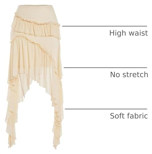 Verdusa Womens Boho Flowy Asymmetrical Skirt Ruffle Country Concert Outfits | Skirt with Shorts Underneath, Y2K, Fairy Skirt, Western Outfits, Mesh Skirt, Beach Skirt thumbnail 4